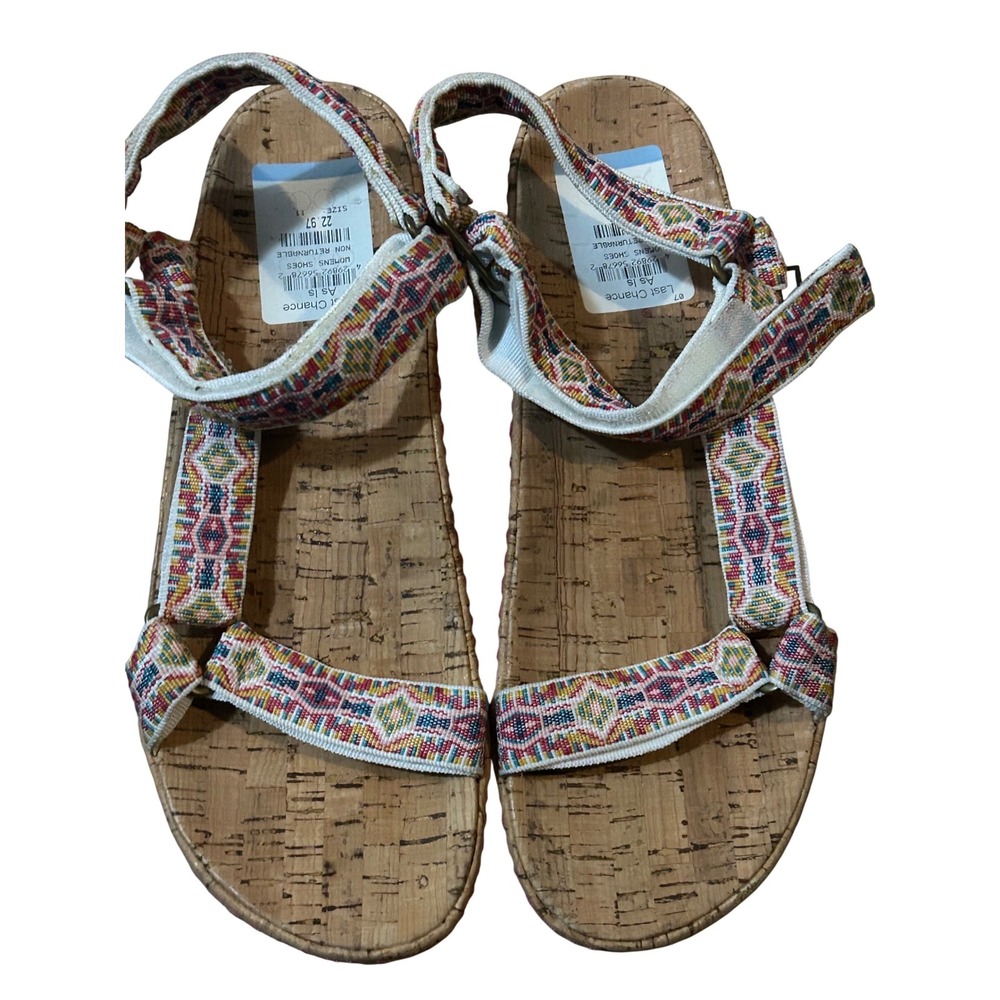 Born Womens Cork Footbed Geometric Embroidered Ankle Strap Sandals Size 11